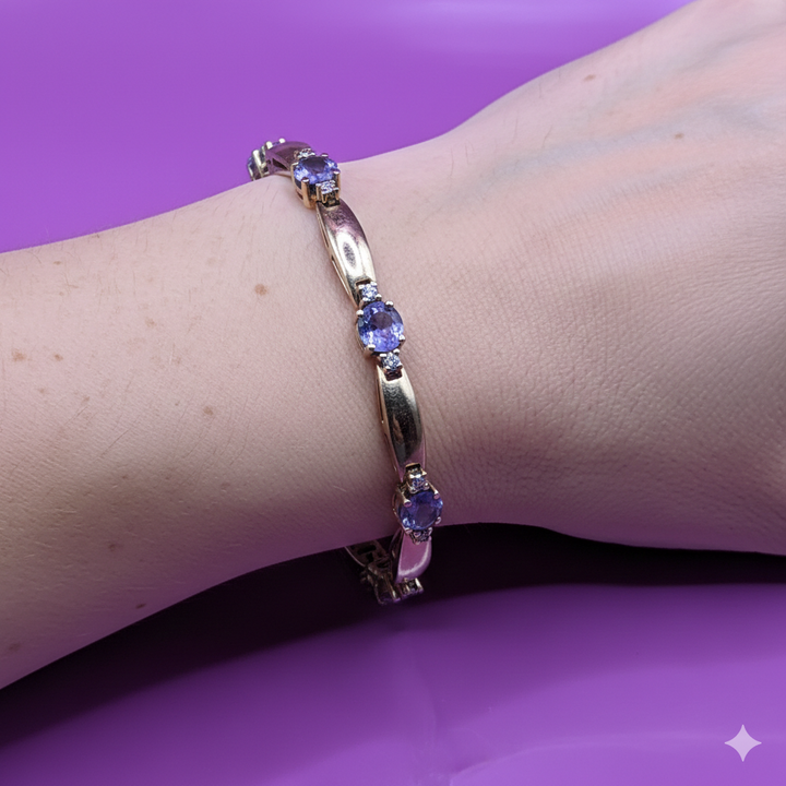 14K Gold, Diamond & Iolite Coliseum Long Link Bracelet