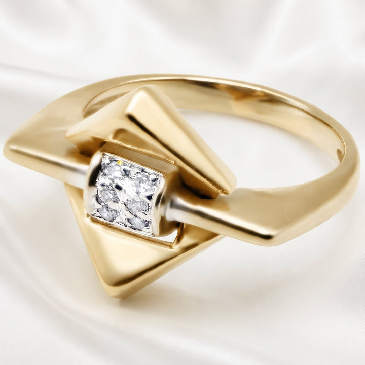14K Gold & Diamond Geometric Bypass Statement Ring