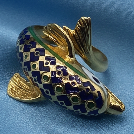 18K Gold & Colorful Enamel Dolphin Ring