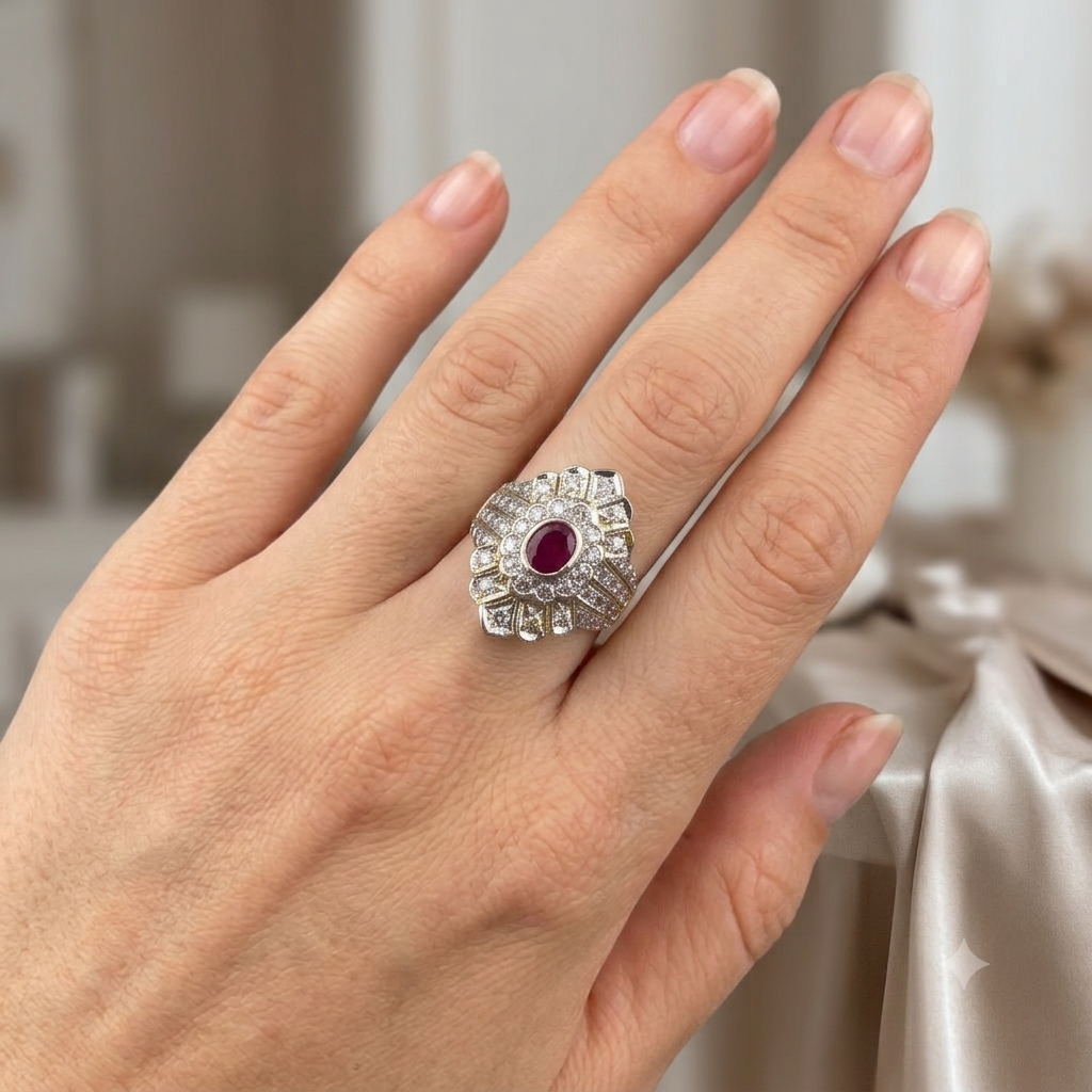 18K Gold, Ruby & Diamond North-South Ring