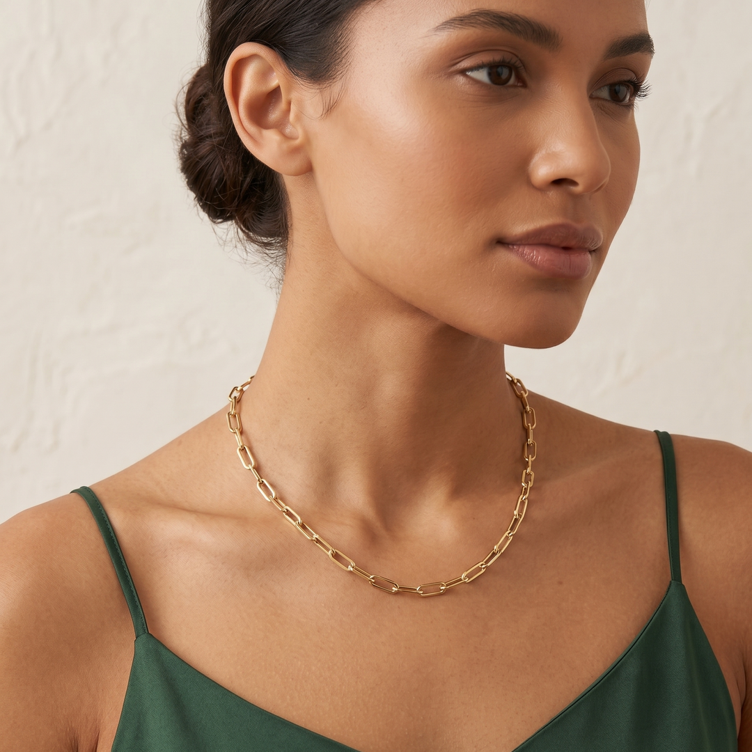 14K Gold QGI Long Mixed Link Necklace