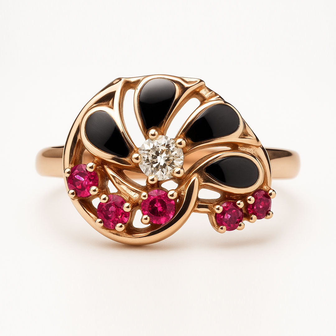 Gold, Diamond and Ruby Cocktail Ring