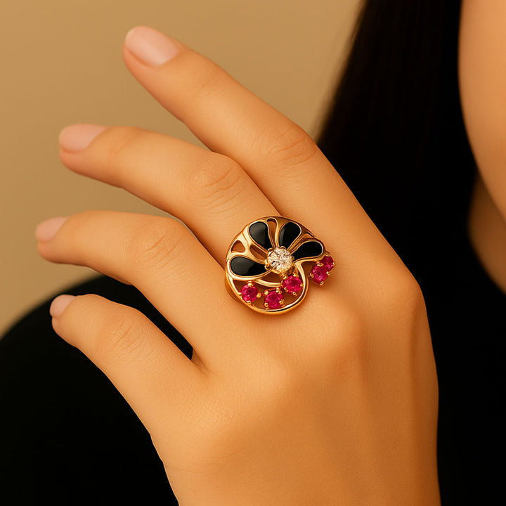 Gold, Diamond and Ruby Cocktail Ring