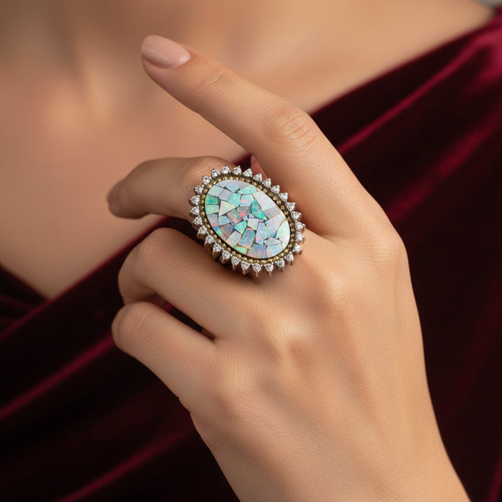 Gold, Diamond and Mosaic Opal Statement Ring