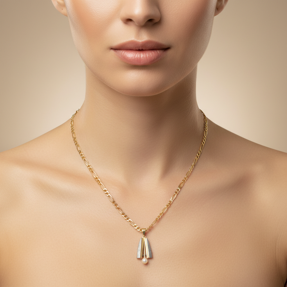 14k Gold & Solitaire Pearl Pendant Necklace - Estate Jewelry Priced Right