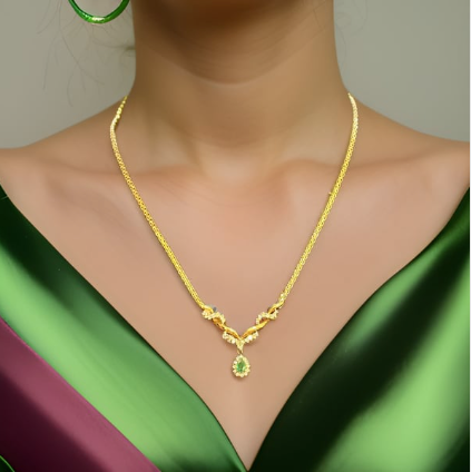 14K Gold, Diamond & Emerald Necklace