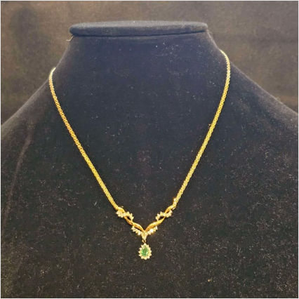 14K Gold, Diamond & Emerald Necklace