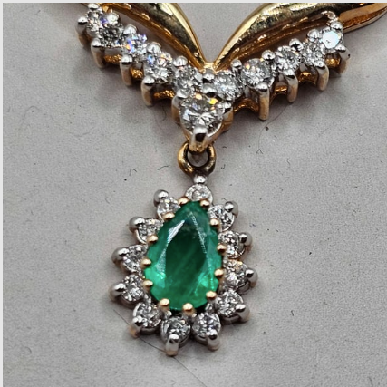 14K Gold, Diamond & Emerald Necklace