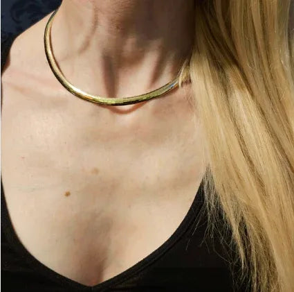 Yellow Gold Slinky Omega Link Necklace - Estate Jewelry Priced Right