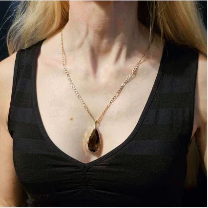 Yellow Gold & Large Smoky Quartz Necklace - Estate Jewelry Priced Right