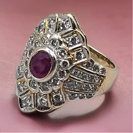 Gold, Ruby & Diamond North-South Ring - Estate Jewelry Priced Right