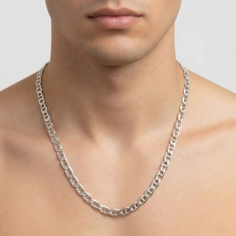 Heavy Sterling Silver Traditional Anchor Link Necklace