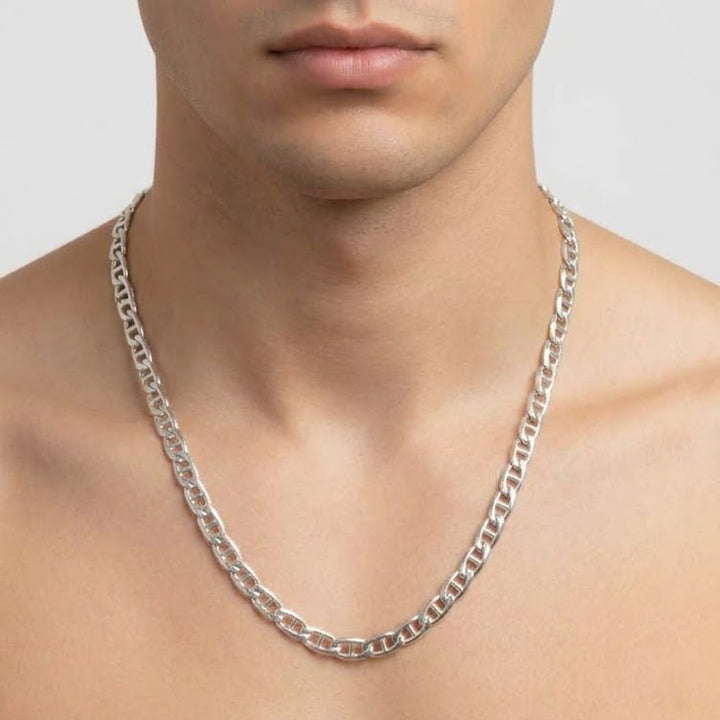 Heavy Sterling Silver Traditional Anchor Link Necklace