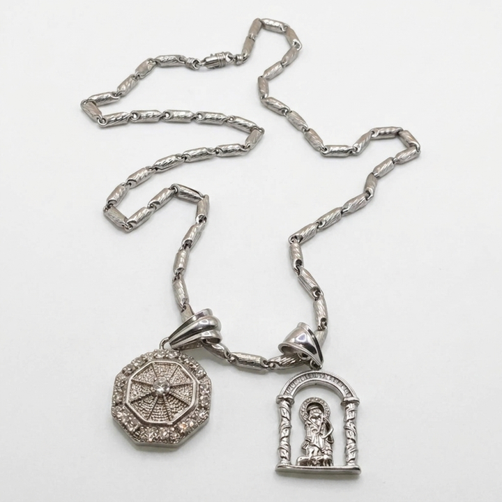 Sterling Silver Bullet Baht Bar Necklace w. 2 Pendants