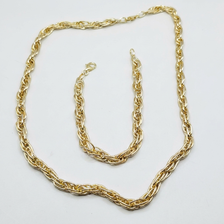14K Gold Long Link Rope Bracelet & Necklace Set