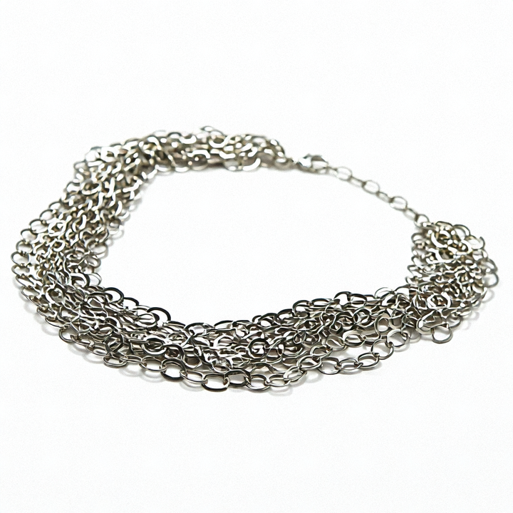 Mid-Century Modern Sterling Silver 10 Strand Chainmail Necklace - Estate Jewelry Priced Right