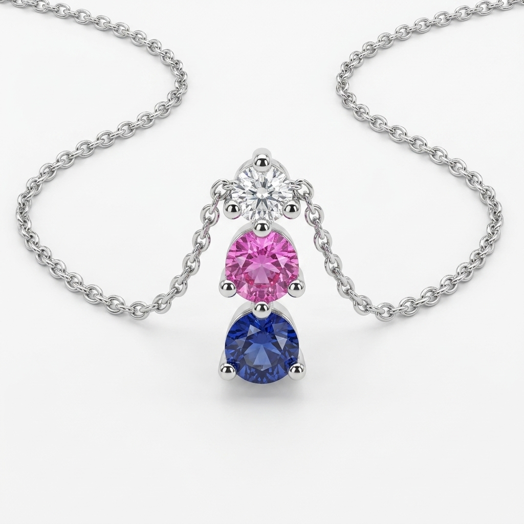 White Gold Necklace with Petite Multi-Gem Pendant - Estate Jewelry Priced Right