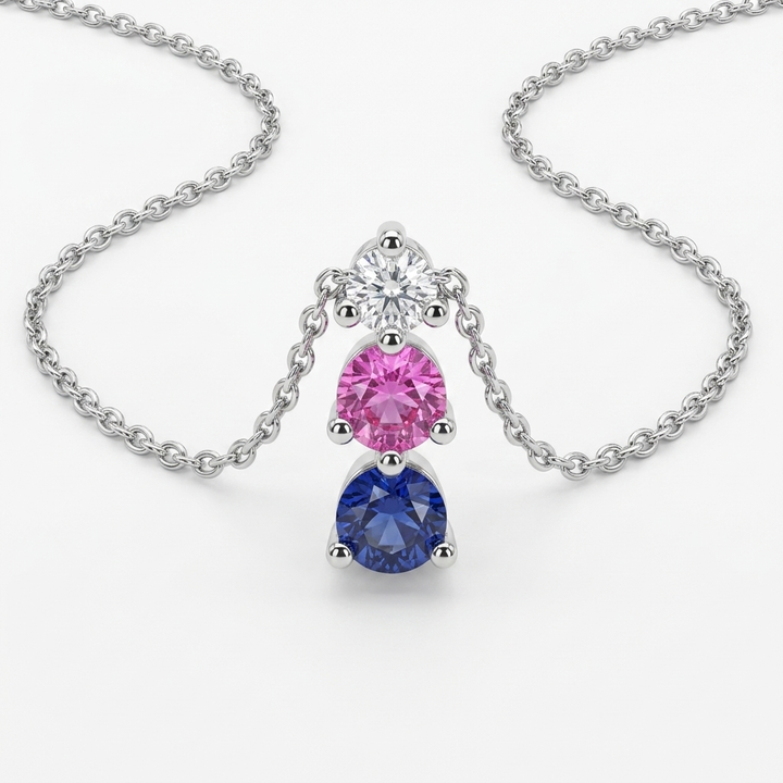 White Gold Necklace with Petite Multi-Gem Pendant - Estate Jewelry Priced Right