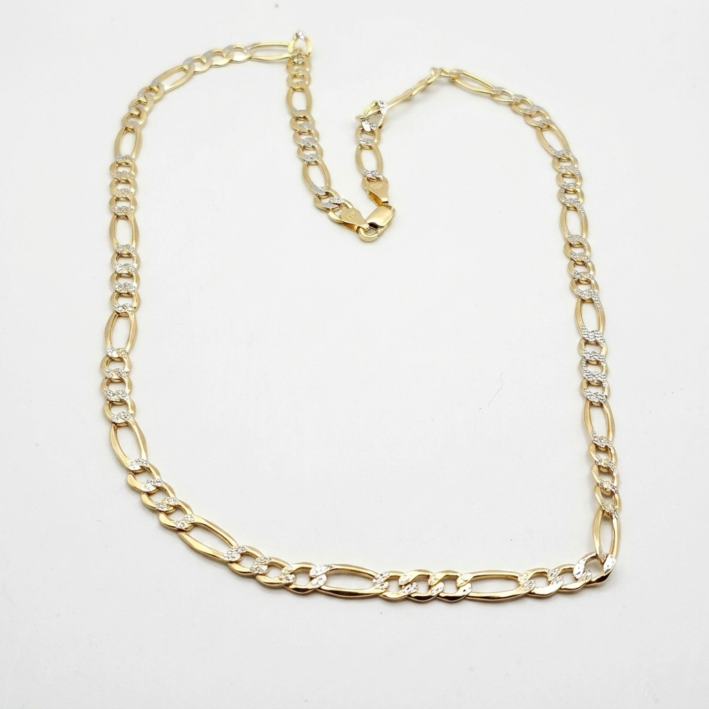Bold 10K Gold Pave Figaro Link Necklace - Estate Jewelry Priced Right