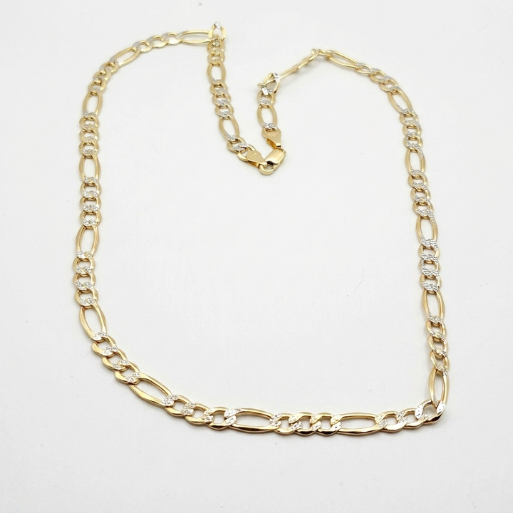 Bold 10K Gold Pave Figaro Link Necklace - Estate Jewelry Priced Right