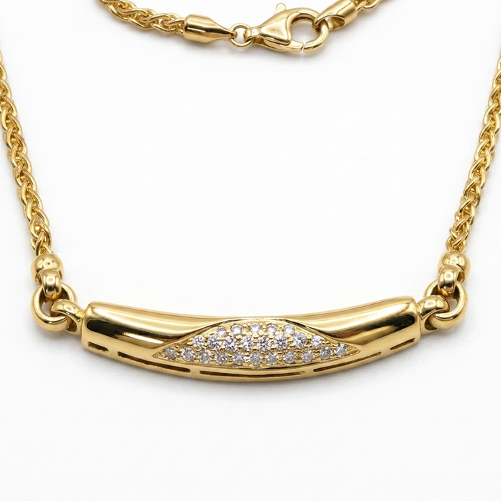 Extremely Rare 18K Gold & Diamond Movado Bar Necklace