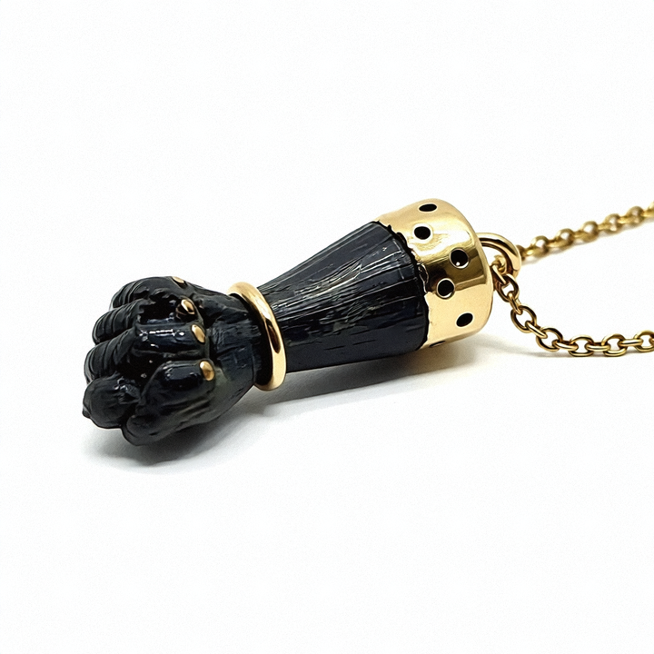 Gold & Carved Mahogany Clenched Fist Necklace - Estate Jewelry Priced Right