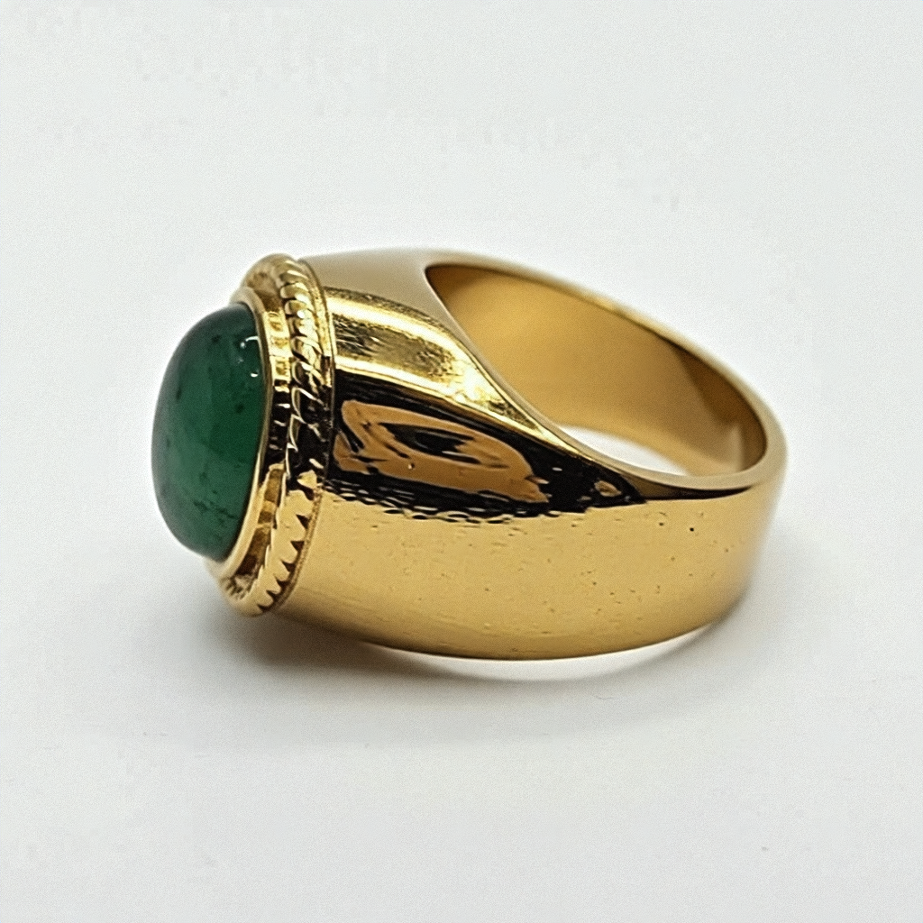 18K Gold & Green Cabochon Jade Cocktail Ring - Estate Jewelry Priced Right