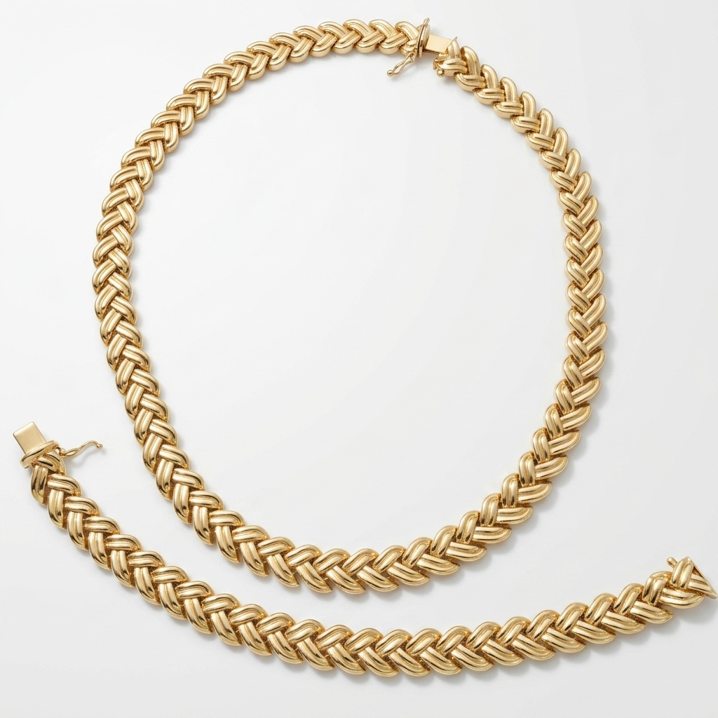 Gold Heavy Double Braid Necklace and Bracelet Set - Estate Jewelry Priced Right