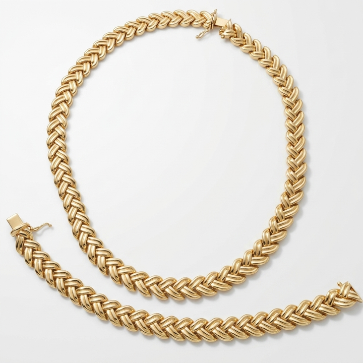 Gold Heavy Double Braid Necklace and Bracelet Set - Estate Jewelry Priced Right