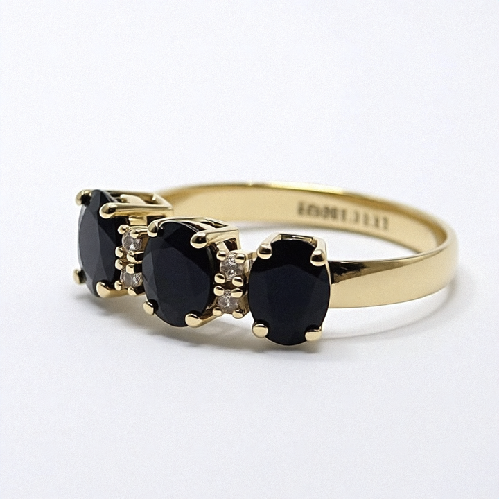 14K Gold, Diamond & Deep Blue Sapphire Ring