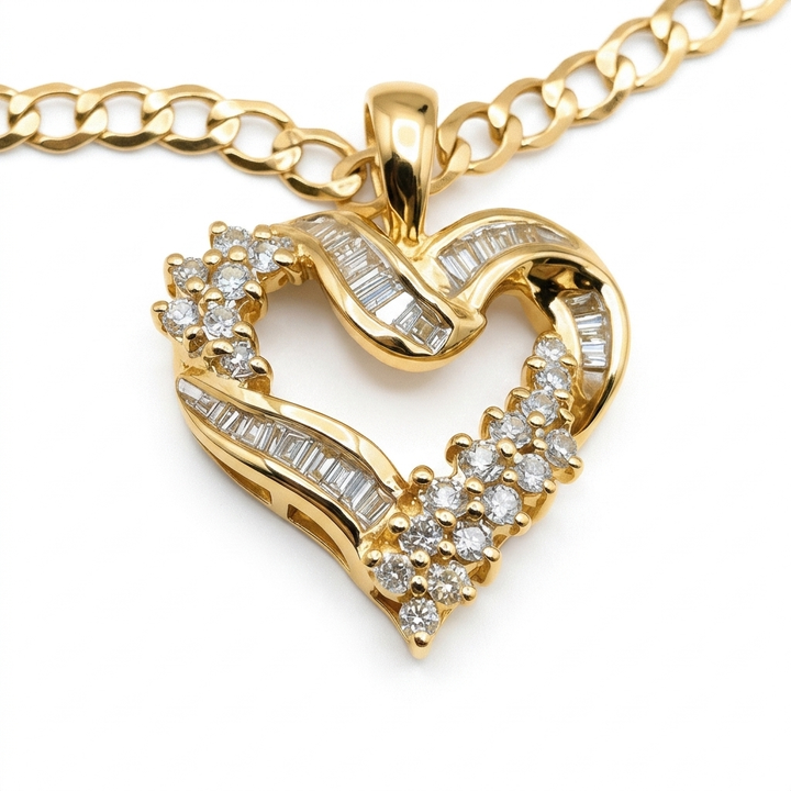 14K Gold & Diamond Asymmetrical Heart Necklace