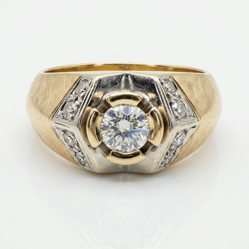 Gold & Accented Solitaire Diamond Statement Ring - Estate Jewelry Priced Right