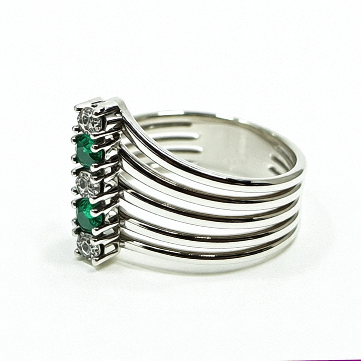 14K Gold, Diamond & Emerald Wave Multi-Band Ring