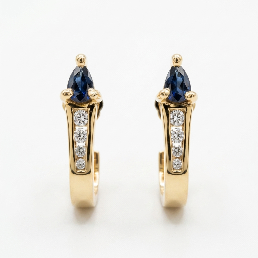 14K Gold, Diamond & Sapphire J Hook Earrings