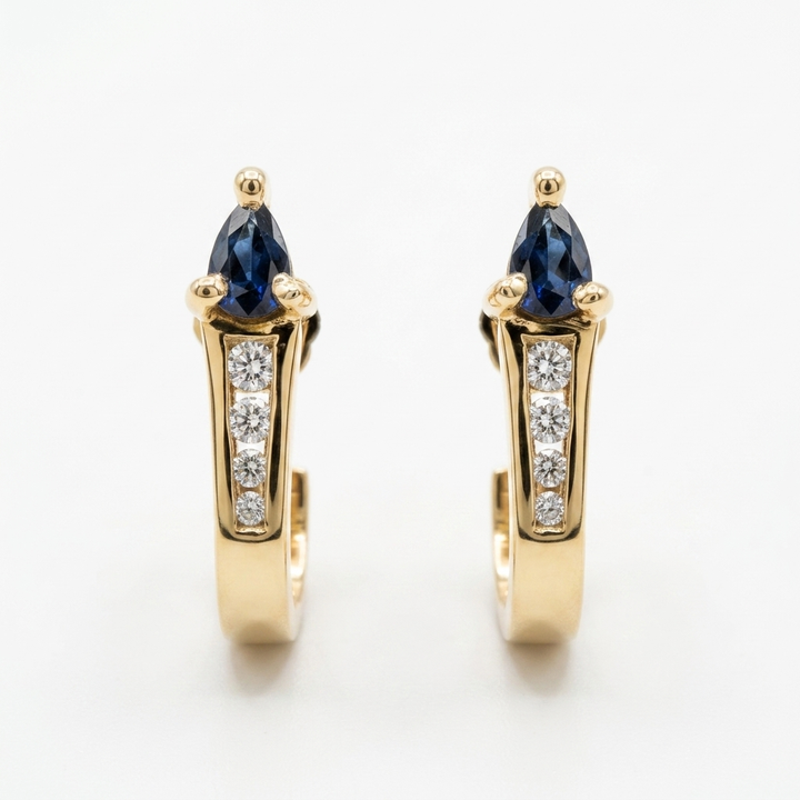 14K Gold, Diamond & Sapphire J Hook Earrings