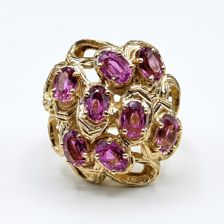 Chunky Gold & Rhodolite Garnet Statement Ring - Estate Jewelry Priced Right