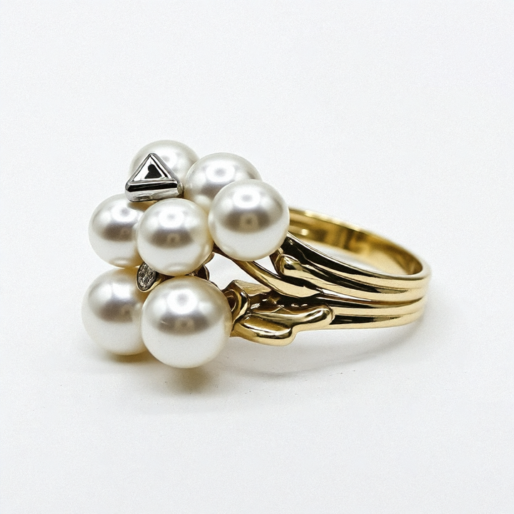 14K Gold, Pearl & Diamond Cluster Statement Ring
