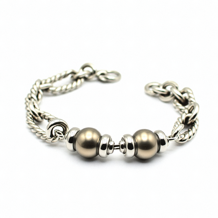 Gold & Gray Pearl Long Twist Link Bracelet - Estate Jewelry Priced Right