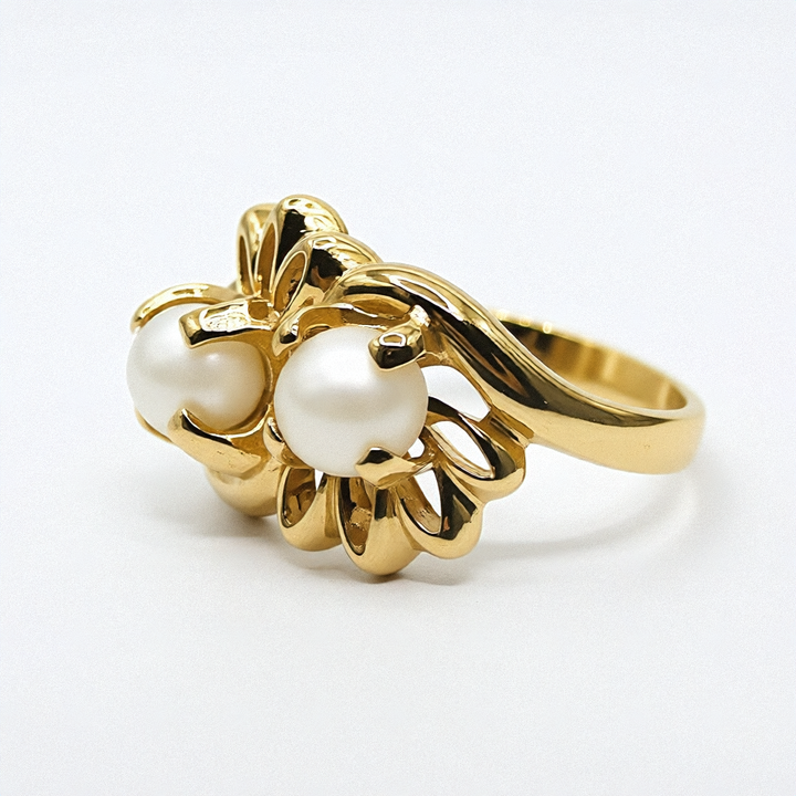 Gold & Pearl Up-Down Flower Ring - Estate Jewelry Priced Right