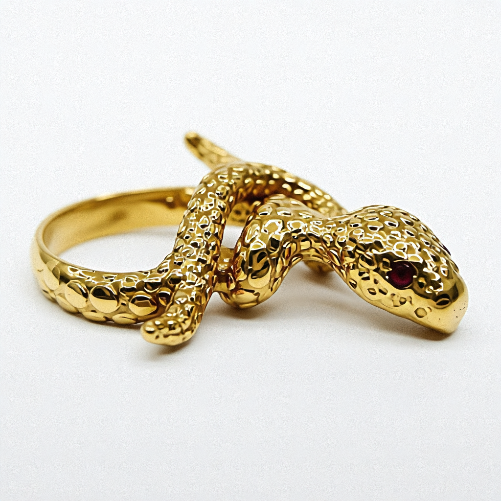 Gold & Ruby Coiled Snake Ring - Estate Jewelry Priced Right