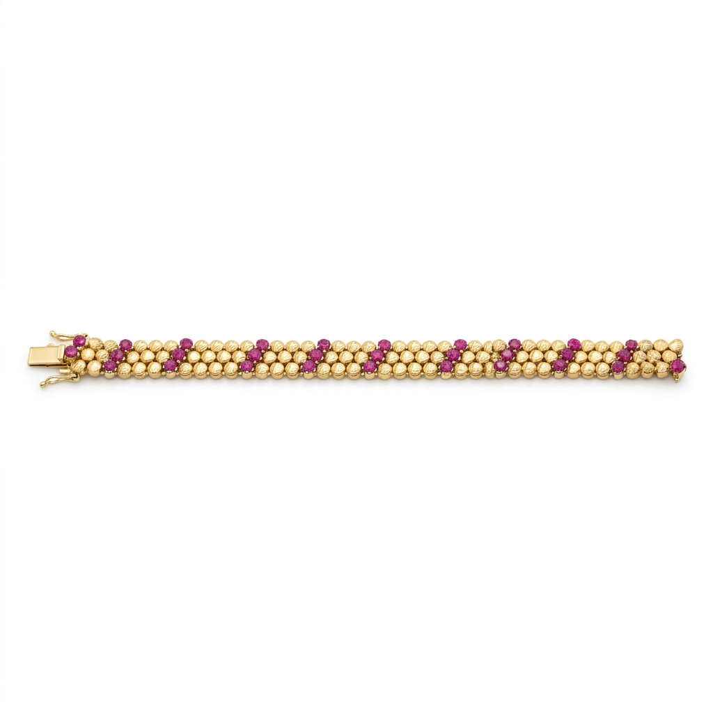 Gold & Ruby Geometric Slant Row Bracelet - Estate Jewelry Priced Right