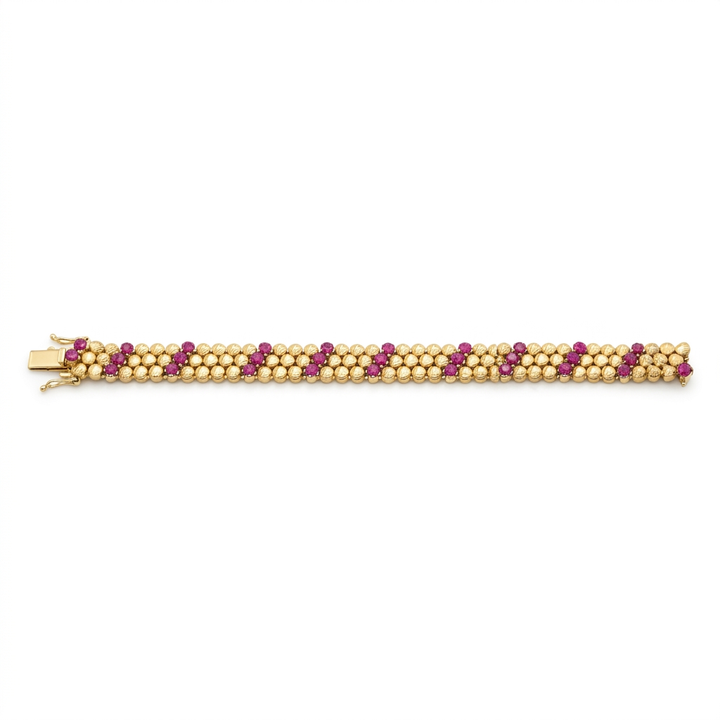 Gold & Ruby Geometric Slant Row Bracelet - Estate Jewelry Priced Right