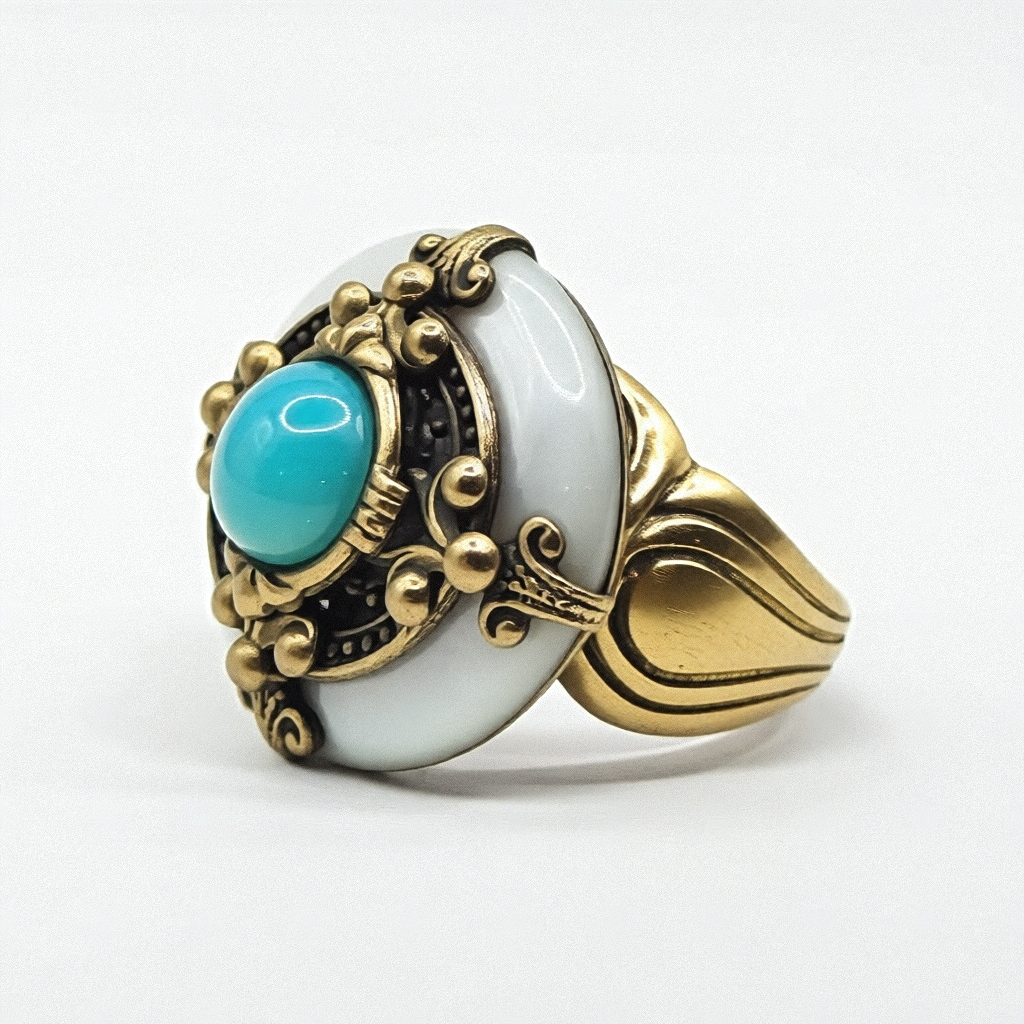 Gold Tone & Cabochon Stone Cocktail Ring - Estate Jewelry Priced Right