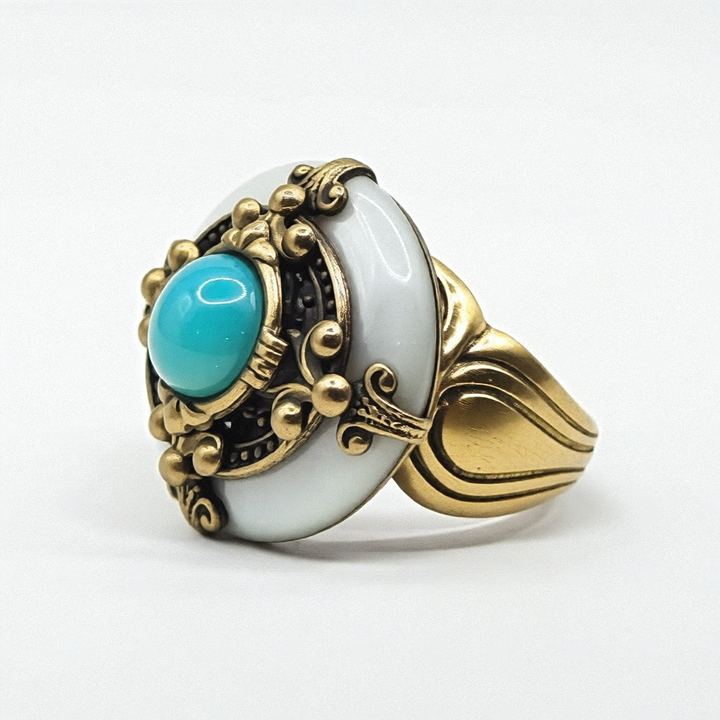 Gold Tone & Cabochon Stone Cocktail Ring - Estate Jewelry Priced Right