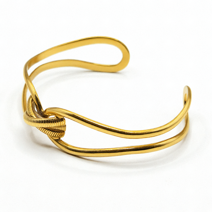 18K Gold Two Tone Knotted Bow Bangle Bracelet