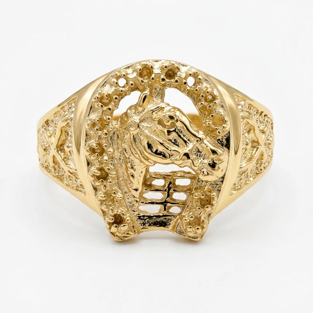 Gold Equestrian Winners Circle Ring - Estate Jewelry Priced Right