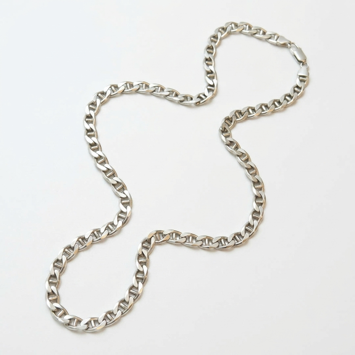 Heavy Sterling Silver Traditional Anchor Link Necklace
