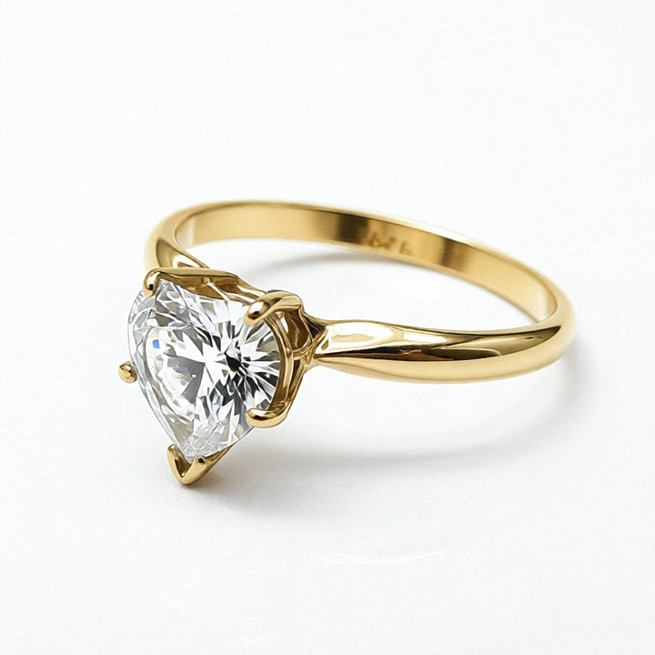 14K Gold & Simulant Heart Diamond Love Ring