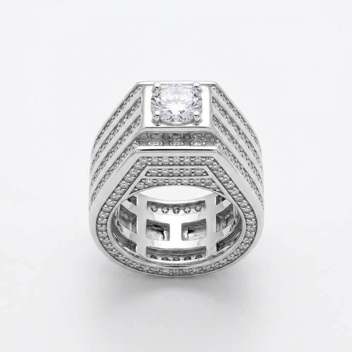 Men's Sterling Silver & CZ Iced Out Tall Gallery Statement Ring