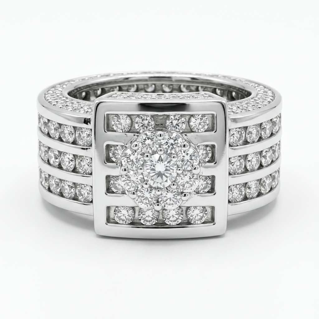 Sterling Silver & CZ Presidential Bling Statement Ring